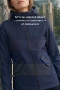 Оптом Ветровка женская софтшелл виндстоппер с капюшоном спортивная темно-синего цвета 9612_1TS, фото 11