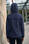 Оптом Ветровка женская софтшелл виндстоппер с капюшоном спортивная темно-синего цвета 9612_1TS, фото 3