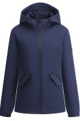 Оптом Ветровка женская софтшелл виндстоппер с капюшоном спортивная темно-синего цвета 9612_1TS, фото 4