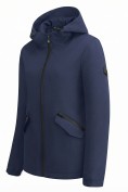Оптом Ветровка женская софтшелл виндстоппер с капюшоном спортивная темно-синего цвета 9612_1TS, фото 6