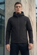 Оптом Ветровка мужская софтшелл виндстоппер с капюшоном спортивная черного цвета 9613_1Ch, фото 3