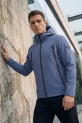 Оптом Ветровка мужская софтшелл виндстоппер с капюшоном спортивная синего цвета 9613_1S, фото 3