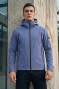 Оптом Ветровка мужская софтшелл виндстоппер с капюшоном спортивная синего цвета 9613_1S