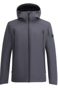 Оптом Ветровка мужская софтшелл виндстоппер с капюшоном спортивная темно-серого цвета 9613_1TC