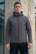 Оптом Ветровка мужская софтшелл виндстоппер с капюшоном спортивная темно-серого цвета 9613_1TC, фото 7