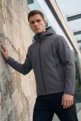 Оптом Ветровка мужская софтшелл виндстоппер с капюшоном спортивная темно-серого цвета 9613_1TC, фото 8