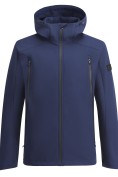 Оптом Ветровка мужская софтшелл виндстоппер с капюшоном спортивная темно-синего цвета 9613_1TS