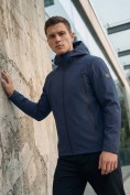 Оптом Ветровка мужская софтшелл виндстоппер с капюшоном спортивная темно-синего цвета 9613_1TS, фото 2