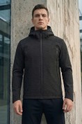 Оптом Ветровка мужская софтшелл виндстоппер с капюшоном спортивная черного цвета 9613_2Ch, фото 2