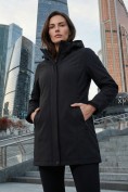 Оптом Парка женская софтшелл виндстоппер удлинённая с капюшоном черного цвета 9614_1Ch, фото 2