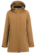 Оптом Парка женская софтшелл виндстоппер удлинённая с капюшоном горчичного цвета 9614_1G