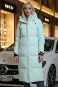 Оптом Пальто утепленное стеганное зимнее с капюшоном женское бирюзового цвета 9615Br