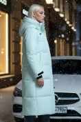 Оптом Пальто утепленное стеганное зимнее с капюшоном женское бирюзового цвета 9615Br, фото 3