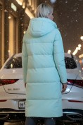 Оптом Пальто утепленное стеганное зимнее с капюшоном женское бирюзового цвета 9615Br, фото 2