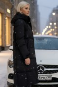 Оптом Пальто утепленное стеганное зимнее с капюшоном женское черного цвета 9615Ch, фото 2