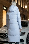 Оптом Пальто утепленное стеганное зимнее с капюшоном женское светло-серого цвета 9615SS, фото 2