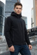 Оптом Ветровка мужская софтшелл виндстоппер с капюшоном спортивная черного цвета 9615_1Ch, фото 4