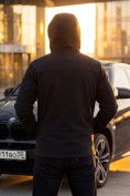 Оптом Ветровка мужская софтшелл виндстоппер с капюшоном спортивная черного цвета 9615_1Ch, фото 3