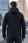 Оптом Ветровка мужская софтшелл виндстоппер с капюшоном спортивная черного цвета 9615_1Ch, фото 5