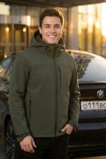 Оптом Ветровка мужская софтшелл виндстоппер с капюшоном спортивная цвета хаки 9615_1Kh, фото 4