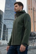 Оптом Ветровка мужская софтшелл виндстоппер с капюшоном спортивная цвета хаки 9615_1Kh