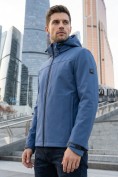Оптом Ветровка мужская софтшелл виндстоппер с капюшоном спортивная синего цвета 9615_1S, фото 5