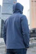 Оптом Ветровка мужская софтшелл виндстоппер с капюшоном спортивная синего цвета 9615_1S, фото 6