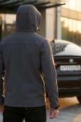 Оптом Ветровка мужская софтшелл виндстоппер с капюшоном спортивная темно-серого цвета 9615_1TC, фото 6