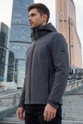 Оптом Ветровка мужская софтшелл виндстоппер с капюшоном спортивная темно-серого цвета 9615_1TC, фото 2