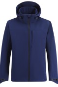 Оптом Ветровка мужская софтшелл виндстоппер с капюшоном спортивная темно-синего цвета 9615_1TS