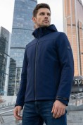 Оптом Ветровка мужская софтшелл виндстоппер с капюшоном спортивная темно-синего цвета 9615_1TS, фото 4