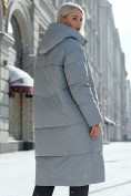 Оптом Пальто летучая мышь женское с капюшоном зимнее серого цвета 9616Sr, фото 3