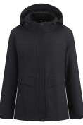 Оптом Ветровка женская софтшелл виндстоппер с капюшоном спортивная черного цвета 9616_1Ch