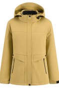 Оптом Ветровка женская софтшелл виндстоппер с капюшоном спортивная горчичного цвета 9616_1G