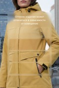 Оптом Ветровка женская софтшелл виндстоппер с капюшоном спортивная горчичного цвета 9616_1G, фото 2
