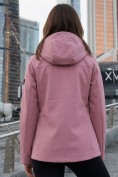 Оптом Ветровка женская софтшелл виндстоппер с капюшоном спортивная малинового цвета 9616_1M, фото 2