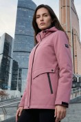 Оптом Ветровка женская софтшелл виндстоппер с капюшоном спортивная малинового цвета 9616_1M, фото 4