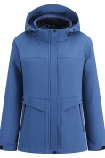 Оптом Ветровка женская софтшелл виндстоппер с капюшоном спортивная синего цвета 9616_1S