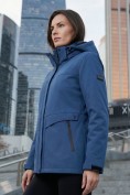 Оптом Ветровка женская софтшелл виндстоппер с капюшоном спортивная синего цвета 9616_1S, фото 2