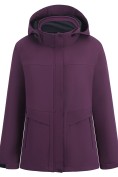 Оптом Ветровка женская софтшелл виндстоппер с капюшоном спортивная темно-фиолетового цвета 9616_1TF