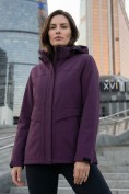 Оптом Ветровка женская софтшелл виндстоппер с капюшоном спортивная темно-фиолетового цвета 9616_1TF