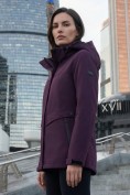 Оптом Ветровка женская софтшелл виндстоппер с капюшоном спортивная темно-фиолетового цвета 9616_1TF, фото 3