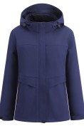 Оптом Ветровка женская софтшелл виндстоппер с капюшоном спортивная темно-синего цвета 9616_1TS