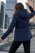 Оптом Ветровка женская софтшелл виндстоппер с капюшоном спортивная темно-синего цвета 9616_1TS, фото 2