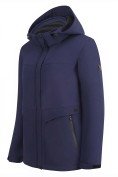 Оптом Ветровка женская софтшелл виндстоппер с капюшоном спортивная темно-синего цвета 9616_1TS, фото 2