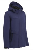 Оптом Ветровка женская софтшелл виндстоппер с капюшоном спортивная темно-синего цвета 9616_1TS, фото 3