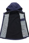 Оптом Ветровка женская софтшелл виндстоппер с капюшоном спортивная темно-синего цвета 9616_1TS, фото 7