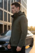 Оптом Ветровка мужская софтшелл виндстоппер с капюшоном спортивная цвета хаки 9617_1Kh, фото 2