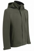 Оптом Ветровка мужская софтшелл виндстоппер с капюшоном спортивная цвета хаки 9617_1Kh, фото 3