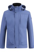 Оптом Ветровка мужская софтшелл виндстоппер с капюшоном спортивная синего цвета 9617_1S